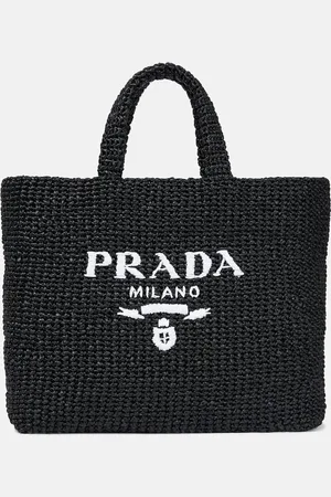 Prada Logo raffia-effect shopper