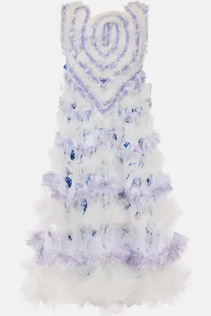 SUSAN FANG Embellished ruffled tulle midi dress
