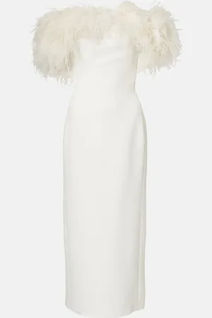 DAVID KOMA Bridal feather-trimmed midi dress