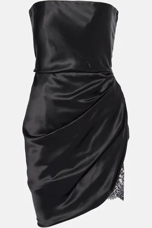 Saint Laurent Lace-trimmed silk satin minidress