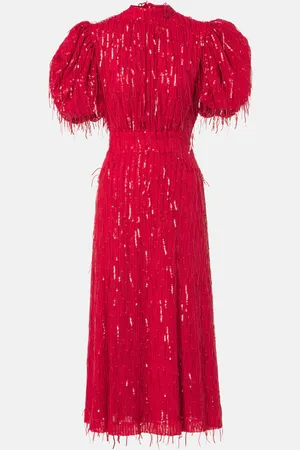 ROTATE Sequined puff-sleeve midi dress
