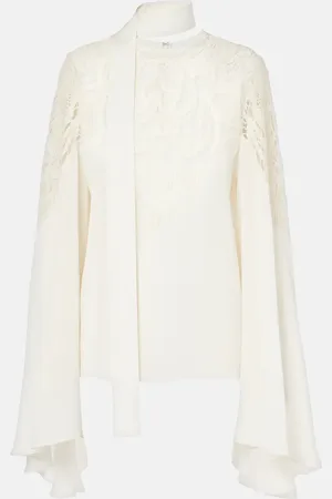 Elie saab Lace-trimmed tie-neck georgette blouse
