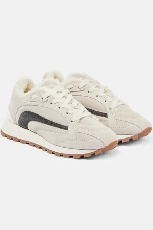 Brunello Cucinelli Monili shearling-trimmed suede sneakers