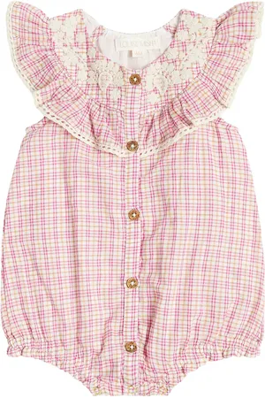 Louise Misha Baby Jade ruffled checked cotton playsuit
