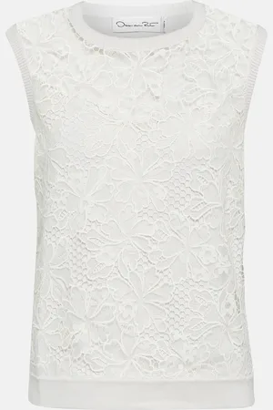 Oscar de la Renta Chantilly lace silk-blend tank top