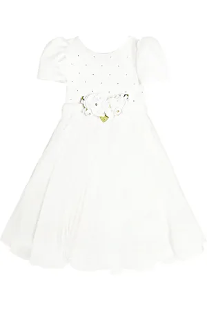 MONNALISA Floral-appliquÃ© embellished tulle dress