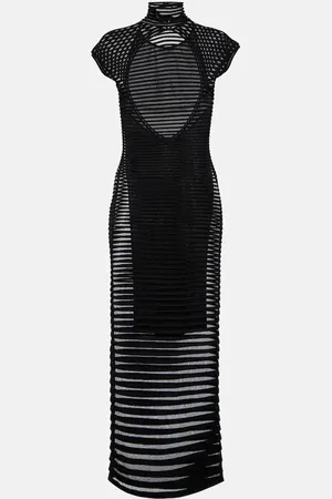 Alaïa Striped crÃªpe-paneled gown