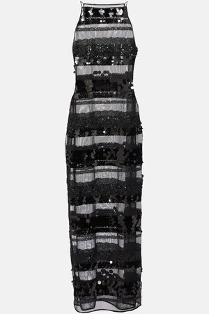 Oseree Sequined striped maxi dress