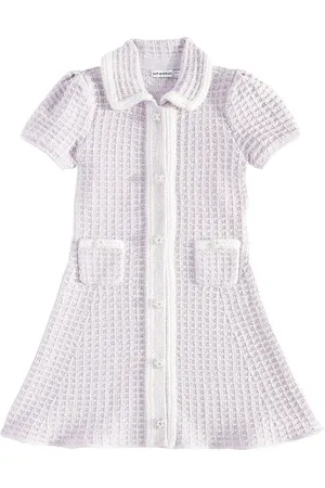 Self-Portrait Pearl-trimmed waffle-knit dress