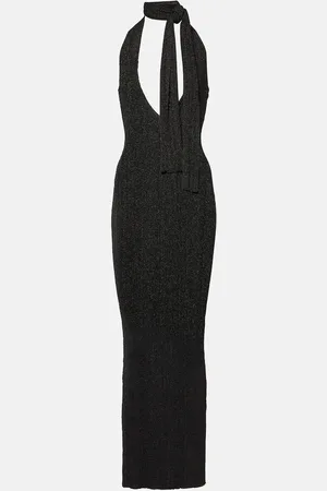 AYA MUSE Scarf-detail metallic knit maxi dress