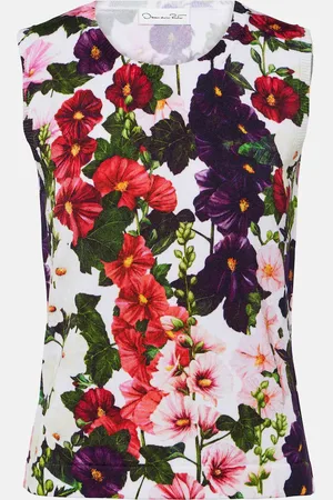 Oscar de la Renta Floral cotton-blend tank top