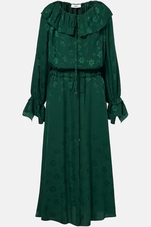 Chloé Ruffled floral silk jacquard midi dress