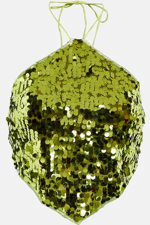 Oseree Sequined halterneck crop top