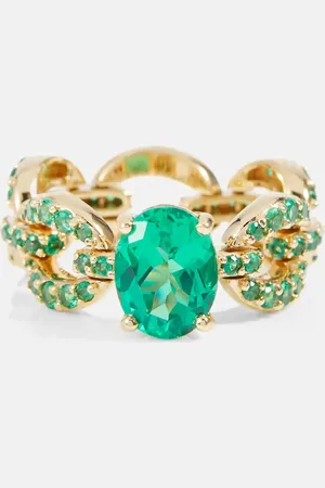Nadine Aysoy Catena Petite 18kt gold ring with emeralds