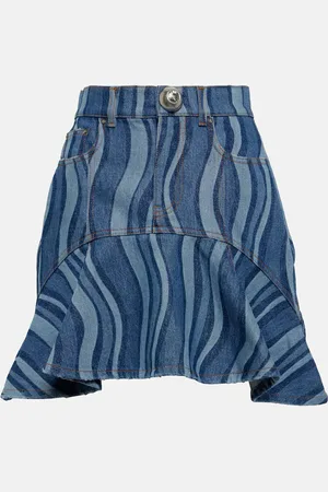 AREA Sunray ruffled denim miniskirt