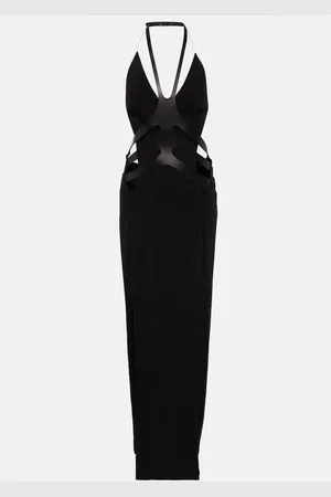 DION LEE Cutout leather-trimmed halterneck gown