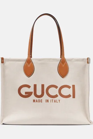 Gucci Medium logo leather-trimmed canvas tote bag
