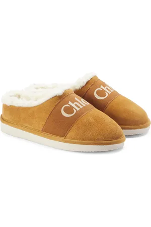 Chloé Logo suede and fleece slippers