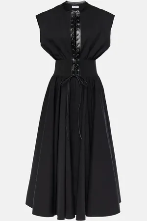 Alaïa Leather-trimmed cotton maxi dress