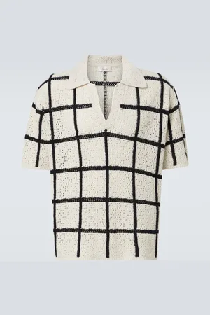 COMMAS Checked crochet cotton and wool polo shirt