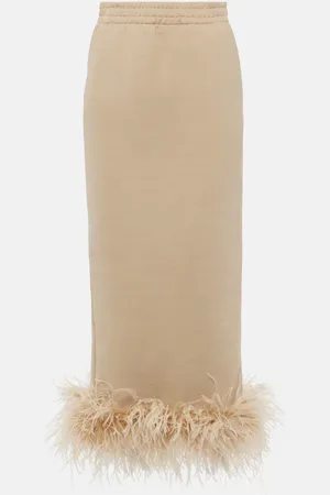 Prada Feather-trimmed cotton midi skirt