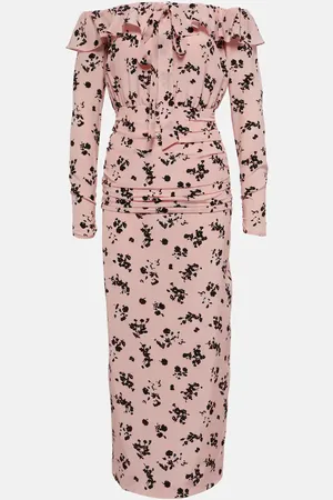 Alessandra Rich Floral off-shoulder silk midi dress