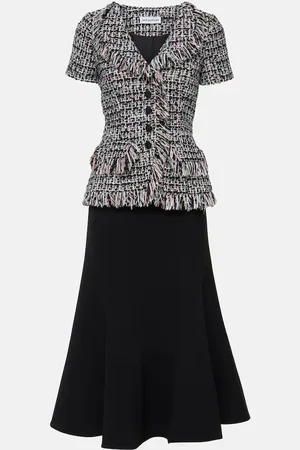 Self-Portrait Fringed bouclÃ© and crÃªpe midi dress