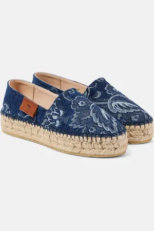 Etro Paisley denim jacquard platform espadrilles