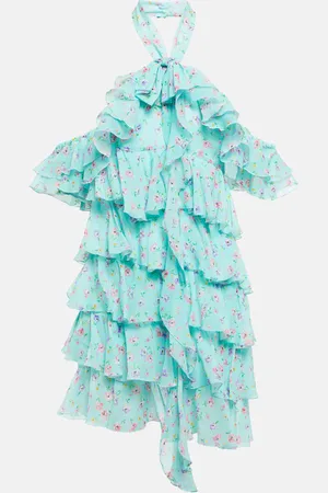 Alessandra Rich Halterneck ruffle-detail silk minidress