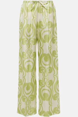 DRIES VAN NOTEN Printed silk wide-leg pants