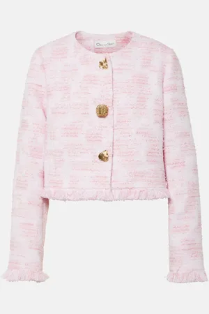 Oscar de la Renta Fringed cropped tweed jacket