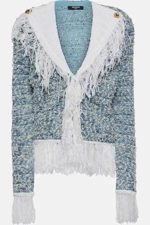 Balmain Fringed denim tweed jacket