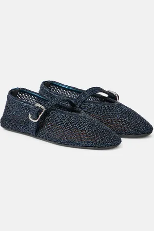 Alaïa Crochet leather-trimmed Mary Jane flats