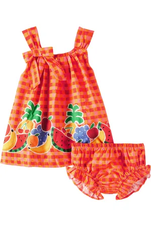 FÁBULA Baby checked cotton dress and bloomers set