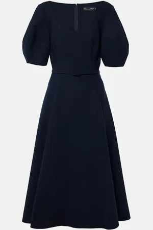 Oscar de la Renta Puff-sleeve wool-blend midi dress