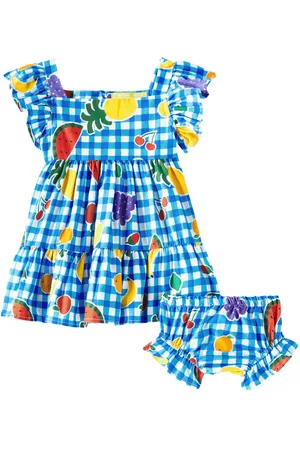 FÁBULA Baby checked cotton dress and bloomers set