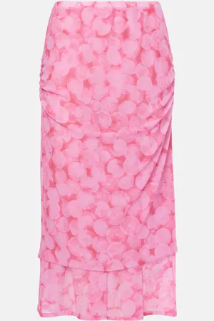 DRIES VAN NOTEN Printed gathered jersey midi skirt