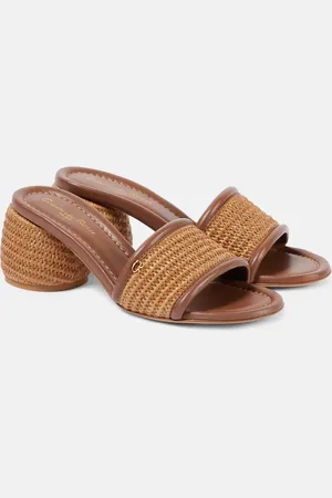 Gianvito Rossi Marbella leather-trimmed raffia mules