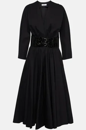 Alaïa Leather-trimmed cotton midi dress