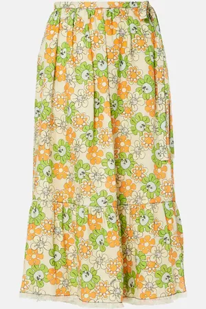 Marni Floral linen midi skirt