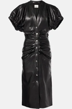 Isabel Marant Carly gathered leather midi dress