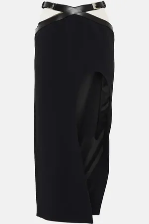 DAVID KOMA Leather-trimmed midi skirt