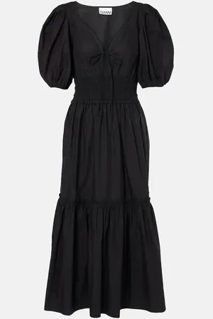Ganni Smocked cotton poplin midi dress