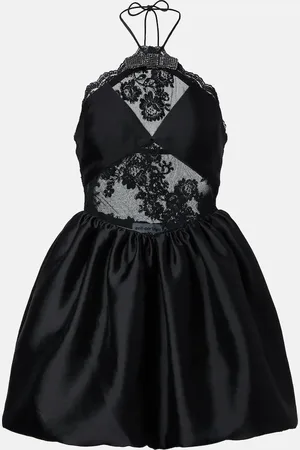 Self-Portrait Lace-trimmed halterneck taffeta minidress
