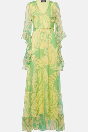 Etro Printed ruffled silk maxi dress