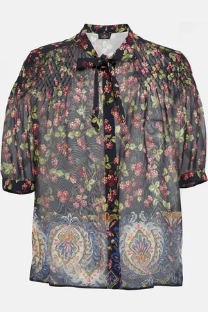Etro Tie-neck printed silk top