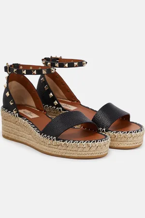 VALENTINO GARAVANI Rockstud leather espadrille wedges