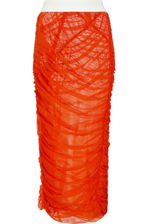 DRIES VAN NOTEN Ruched mesh midi skirt