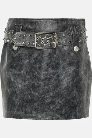 Alessandra Rich Belted embellished leather miniskirt