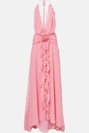 BLUMARINE Halterneck silk georgette maxi dress